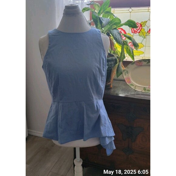 Antonio Melani Women's L Cotton Blue Sleevless Top Blouse Classic - Picture 2 of 5